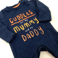 'Cuddles For My Mummy And My Daddy' Navy Babygrow - Boys Newborn