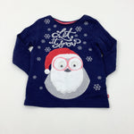 'Let It Snow' Owl Appliqued Glittery Navy Long Sleeve Top - Girls 18-24 Months