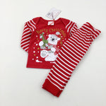 **NEW** 'Merry Christmas' Polar Bear Glittery Red Striped Pyjamas - Boys/Girls 6-9 Months