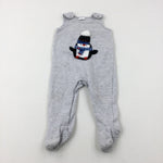 Penguin Embroidered Light Grey Dungarees - Boys/Girls 9-12 Months