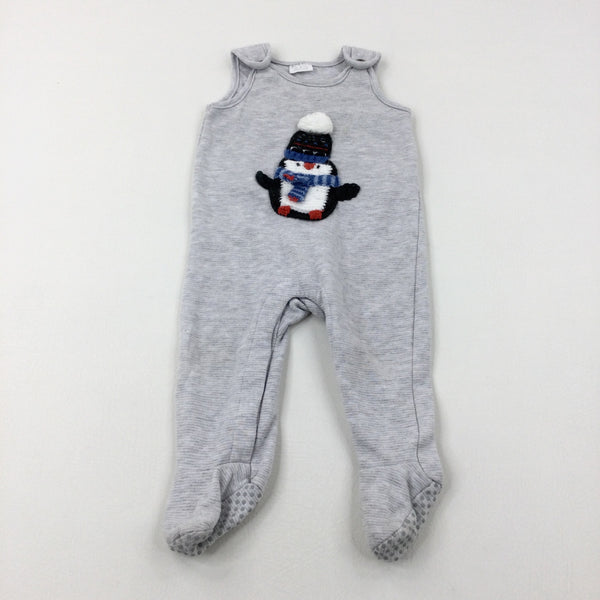 Penguin Embroidered Light Grey Dungarees - Boys/Girls 9-12 Months