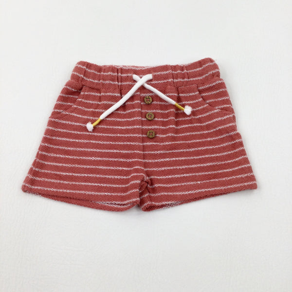 Coral Pink Striped Shorts - Boys 0-3 Months