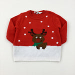 Reindeer Red & White Knitted Jumper - Boys/Girls 6-9 Months