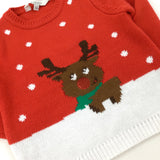 Reindeer Red & White Knitted Jumper - Boys/Girls 6-9 Months