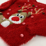 Reindeer Appliqued & Sequinned Sparkly Red Knitted Jumper - Girls 18-24 Months