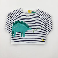 'RAAAA!' Dinosaur Navy Striped Knitted Jumper - Boys 0-3 Months