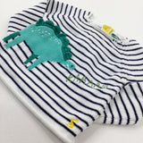 'RAAAA!' Dinosaur Navy Striped Knitted Jumper - Boys 0-3 Months