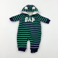 'GAP' Navy & Green Fleece Lined Pramsuit - Boys 0-3 Months