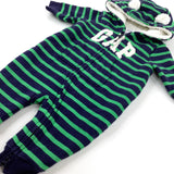 'GAP' Navy & Green Fleece Lined Pramsuit - Boys 0-3 Months