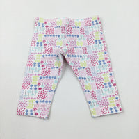 Flowers Colourful White Leggings - Girls 0-3 Months