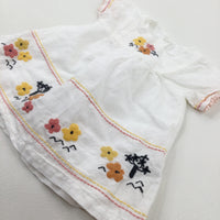 Flowers Embroidered White Dress - Girls 0-3 Months