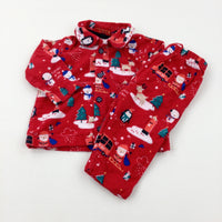 'Merry Christmas' Snowmen & Christmas Trees Red Pyjamas - Boys/Girls 3-6 Months