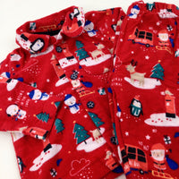 'Merry Christmas' Snowmen & Christmas Trees Red Pyjamas - Boys/Girls 3-6 Months