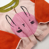Bunny Colourful Pink Knitted Cardigan - Girls 3-6 Months