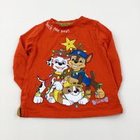 'Deck The Paws' Paw Patrol & Friends Glittery Orange Long Sleeve Top - Boys 2-3 Years