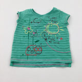 'Sunny Days' Ladybird Embroidered Green Striped T-Shirt - Girls 3-6 Months