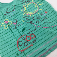 'Sunny Days' Ladybird Embroidered Green Striped T-Shirt - Girls 3-6 Months