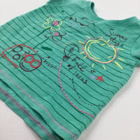 'Sunny Days' Ladybird Embroidered Green Striped T-Shirt - Girls 3-6 Months