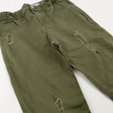 Distressed Khaki Denim Jeans With Adjustable Waist - Girls 8-9 Years