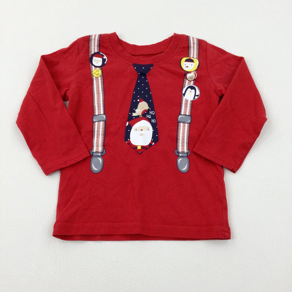 'Ho Ho Ho' Father Christmas Red Long Sleeve Top - Boys 9-12 Months