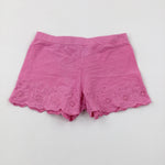 Flowers Embroidered Pink Jersey Shorts - Girls 8-9 Years