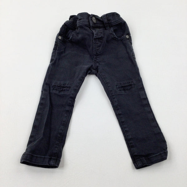 Distressed Charcoal Grey Denim Jeans With Adjustable Waist - Boys 6-9 Months