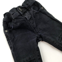 Distressed Charcoal Grey Denim Jeans With Adjustable Waist - Boys 6-9 Months