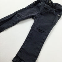 Distressed Charcoal Grey Denim Jeans With Adjustable Waist - Boys 6-9 Months