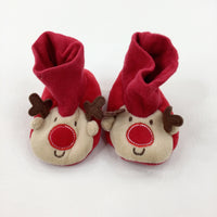 Reindeer Appliqued Red Booties - Boys/Girls 3-6 Months