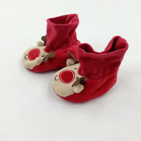 Reindeer Appliqued Red Booties - Boys/Girls 3-6 Months