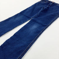 Mid Blue Denim Jeans With Adjustable Waist - Girls 8-9 Years