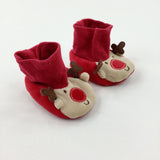 Reindeer Appliqued Red Booties - Boys/Girls 3-6 Months