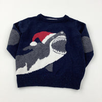 Festive Shark Navy Knitted Jumper - Boys 4-5 Years