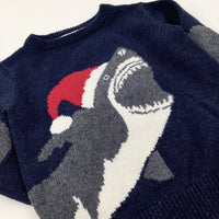 Festive Shark Navy Knitted Jumper - Boys 4-5 Years