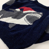 Festive Shark Navy Knitted Jumper - Boys 4-5 Years