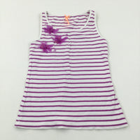 Flowers Purple Striped Vest Top - Girls 9-10 Years