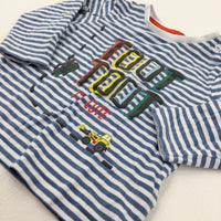 'Toot Toot' Digger Blue Striped Long Sleeve Top - Boys 6-9 Months