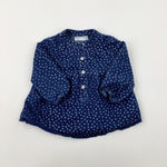 Flowers Navy Denim Long Sleeve Top - Girls 6-9 Months