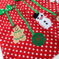 Snowman & Christmas Stocking Appliqued Spotty Red Cord Dress - Girls 2-3 Years