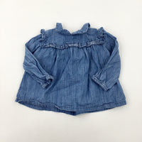 Light Blue Denim Effect Long Sleeve Top - Girls 6-9 Months