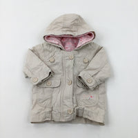 Cream Coat With Detachable Pink Hood  - Girls 6-9 Months