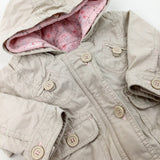 Cream Coat With Detachable Pink Hood  - Girls 6-9 Months