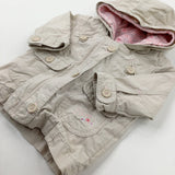 Cream Coat With Detachable Pink Hood  - Girls 6-9 Months