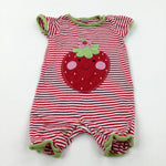 Strawberry Appliqued Red Striped Romper - Girls 6-9 Months