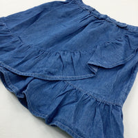 Mid Blue Denim Effect Floaty Skirt - Girls 9-10 Years