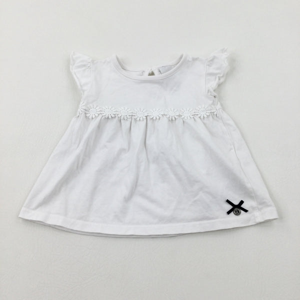 Flowers Embroidered White T-Shirt - Girls 6-9 Months