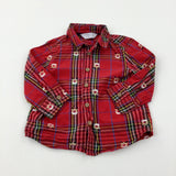 Reindeer Red Checked Long Sleeve Shirt - Boy 9-12 Months