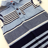 Navy & White Striped Romper - Boys 9-12 Months