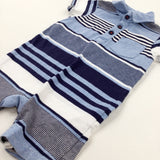 Navy & White Striped Romper - Boys 9-12 Months