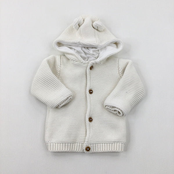 White Lined Knitted Hoodie - Boys 9-12 Months